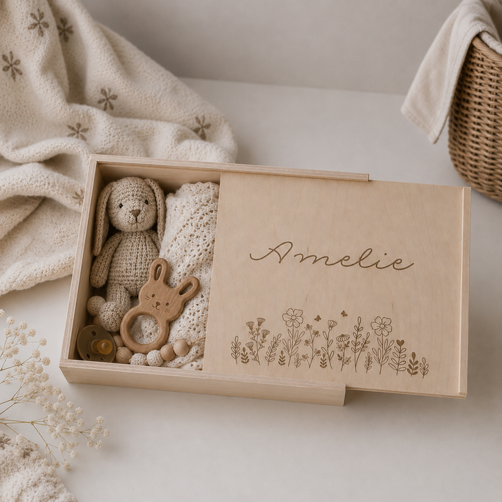 personalisierte Erinnerungskiste mit Blumenwiese