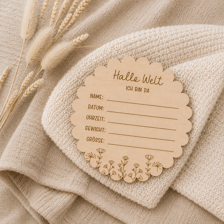 Personalisiertes Holzschild zum Beschriften im Blumenstil
