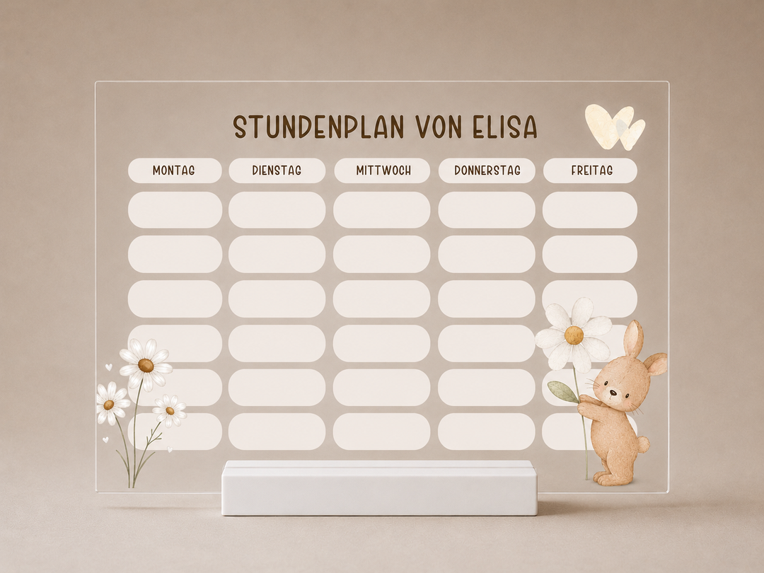 Personalisierter und beschreibbarer Stundenplan aus Acryl - Hase
