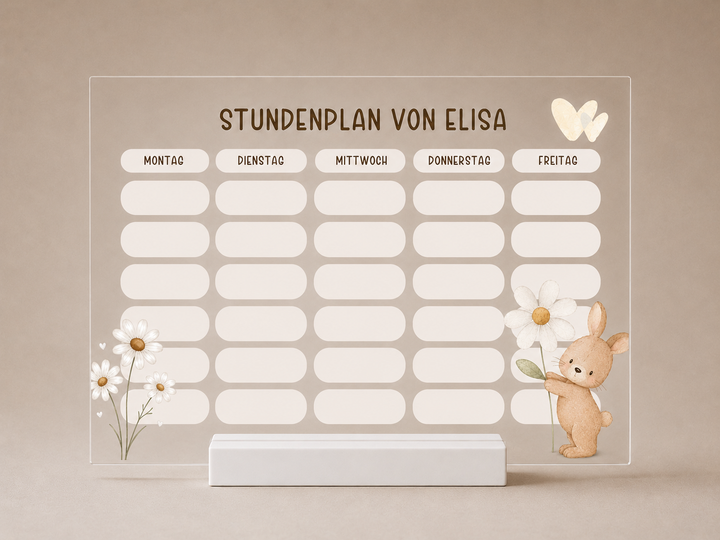 Personalisierter und beschreibbarer Stundenplan aus Acryl - Hase