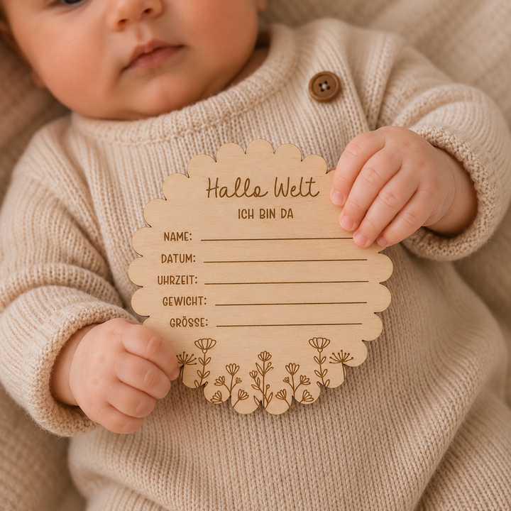 Personalisiertes Holzschild zum Beschriften im Blumenstil