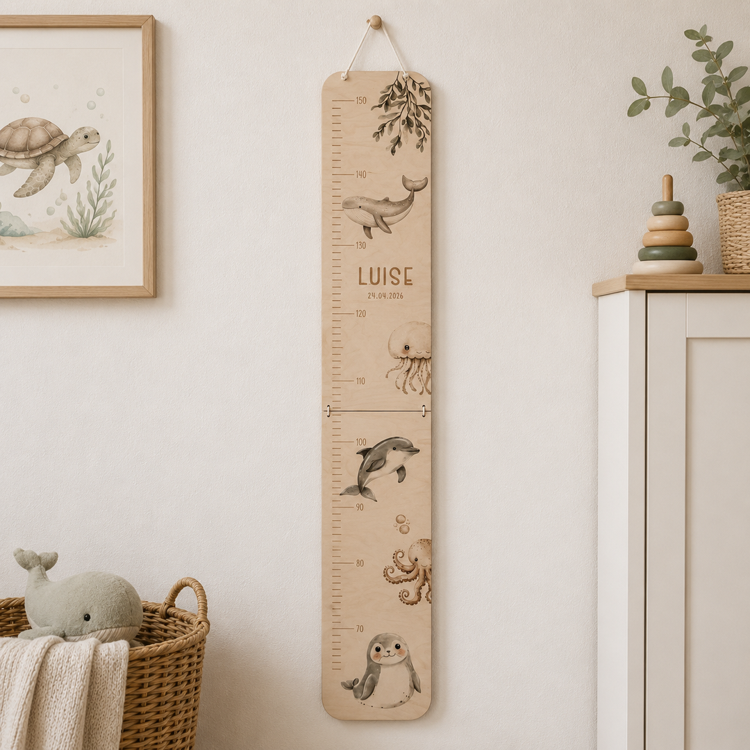 personalisierbare Kindermesslatte mit Meerestieren
