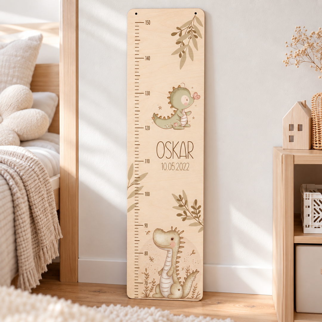 personalisierbare Kindermesslatte - Dino und Drache