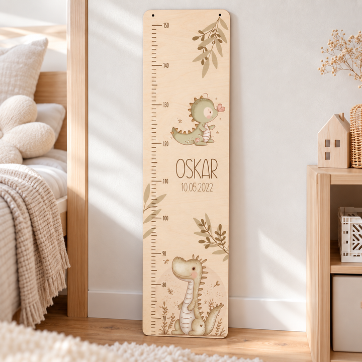 personalisierbare Kindermesslatte - Dino und Drache