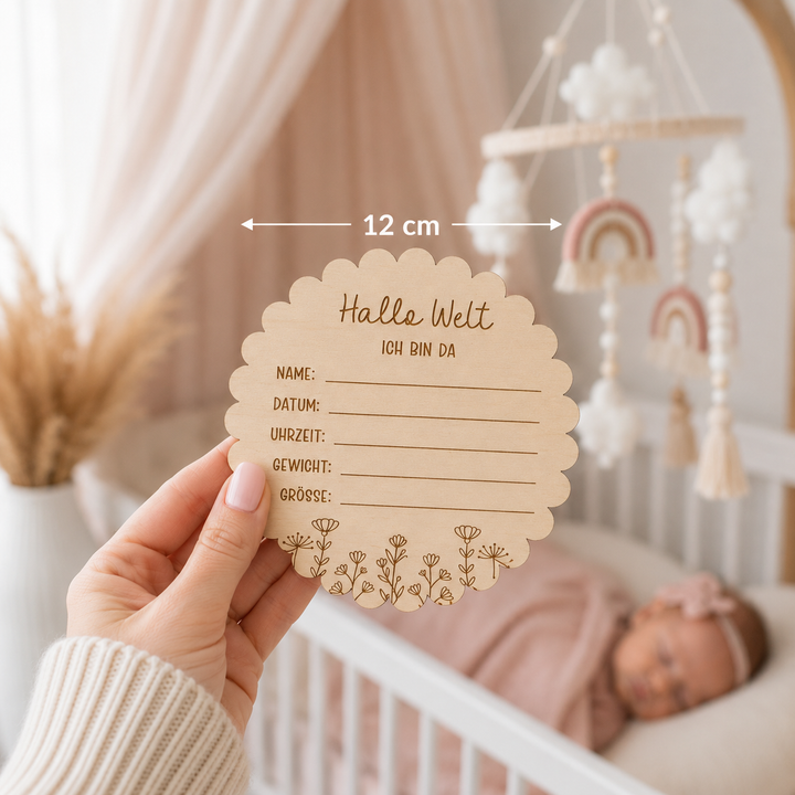 Personalisiertes Holzschild zum Beschriften im Blumenstil
