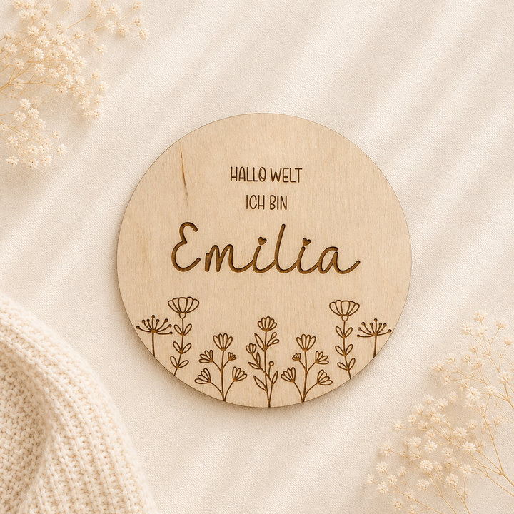 Personalisiertes Holzschild mit Blumen