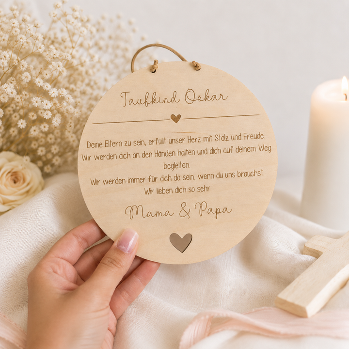 personalisiertes Holzschild zur Taufe