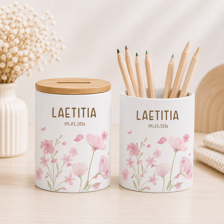 Spardose rosa Blumen