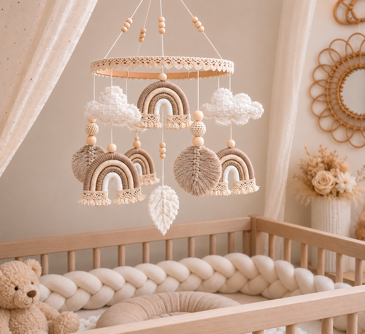 Boho Baby-Mobile mit Regenbogen und Wolken , Wickeltisch geeignet