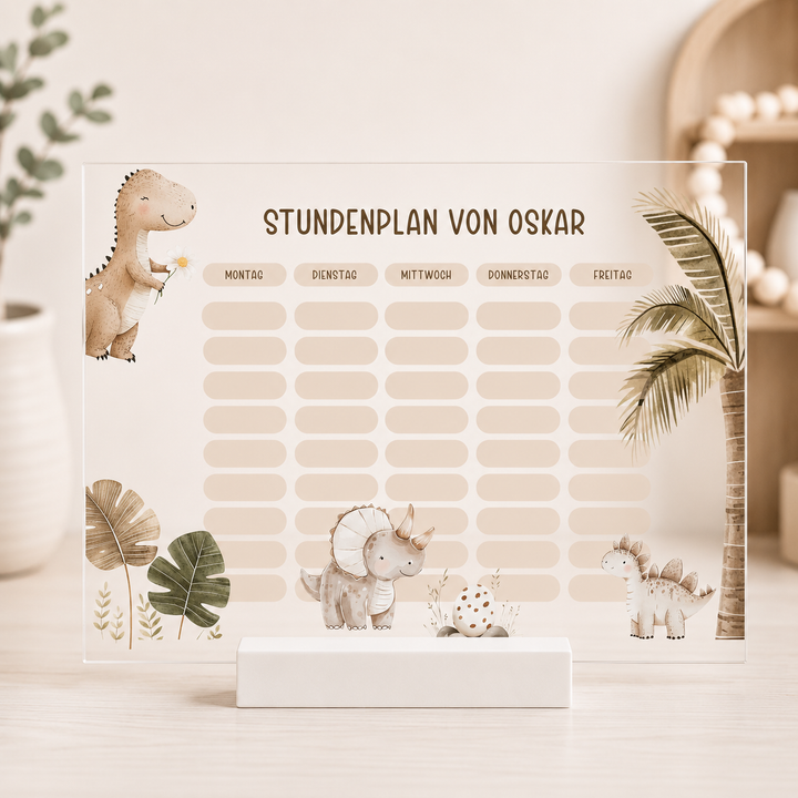 Personalisierter und beschreibbarer Stundenplan aus Acryl - Dinos