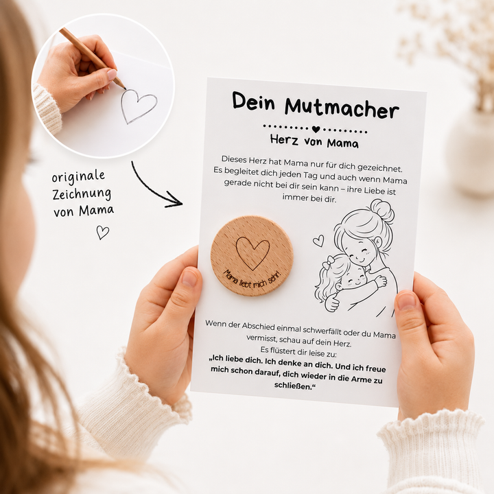 Geschenke für Kinder mit selbstgezeichnetem Herz von Mama und Papa, Abschied Kita, Einschulungsgeschenk