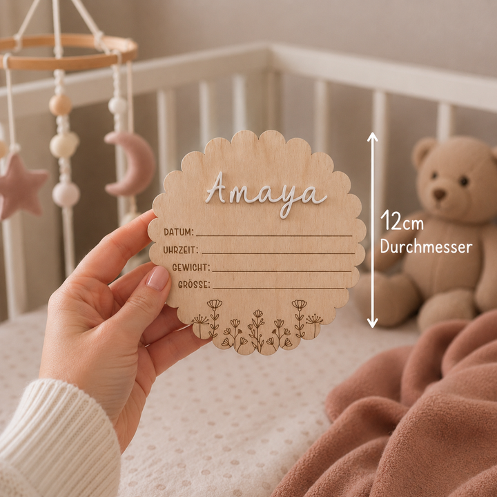 Personalisiertes Holzschild zum Beschriften im Blumenstil, mit Acryl Name