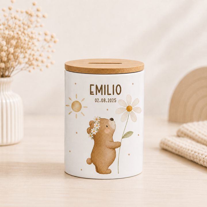 Spardose für Kinder - blumige Tiere
