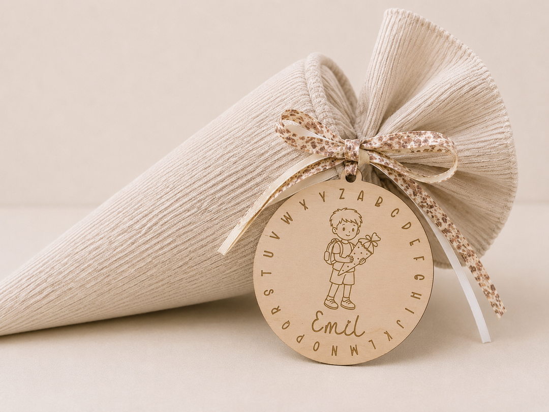 Personalisierter Anhänger für die Schultüte – Einschulungsgeschenk aus Holz