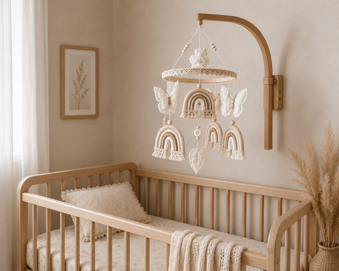 Boho Baby-Mobile mit Regenbogen und Schmetterlingen , Wickeltisch geeignet