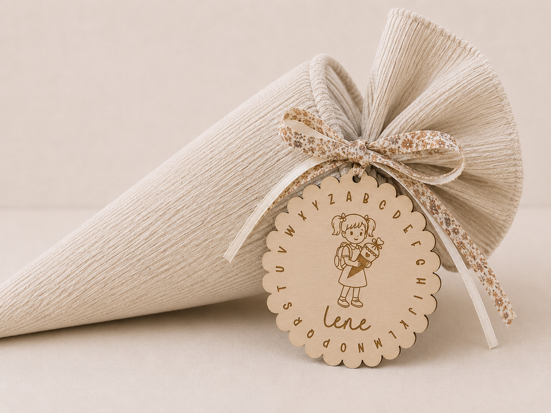 Personalisierter Anhänger für die Schultüte – Einschulungsgeschenk aus Holz