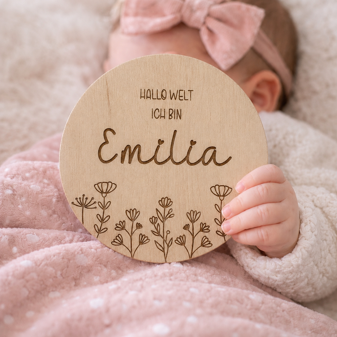 Personalisiertes Holzschild mit Blumen