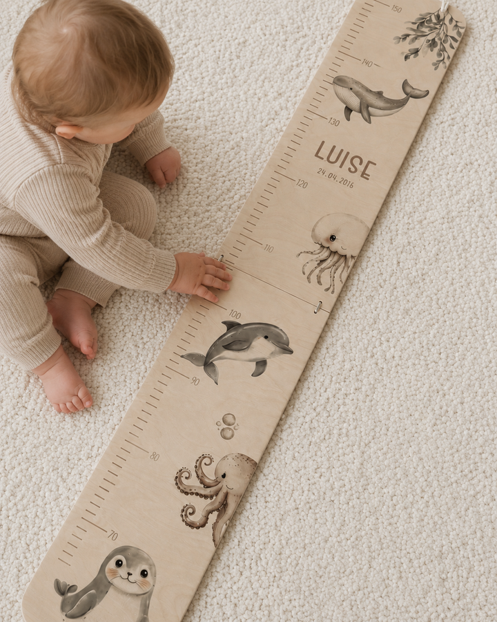 personalisierbare Kindermesslatte mit Meerestieren