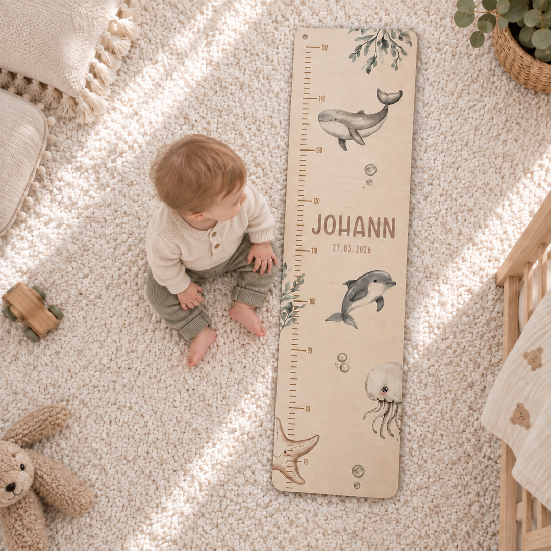 personalisierbare Kindermesslatte mit Meerestieren