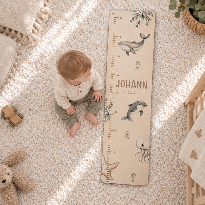 personalisierbare Kindermesslatte mit Meerestieren