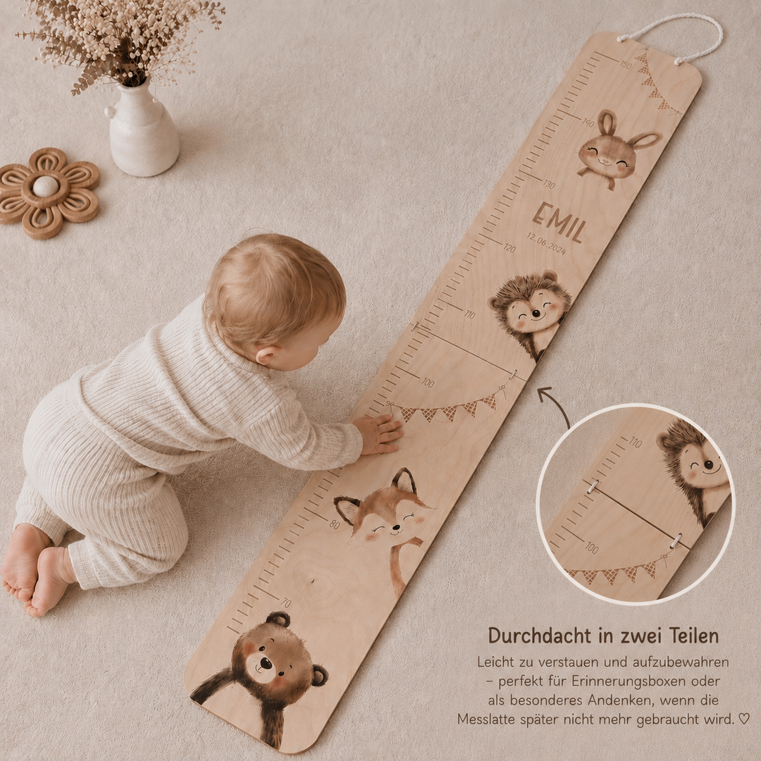 personalisierbare Kindermesslatte mit niedlichen Waldtieren