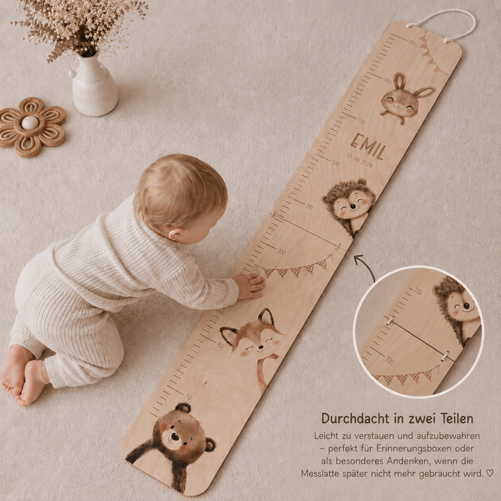 personalisierbare Kindermesslatte mit niedlichen Waldtieren