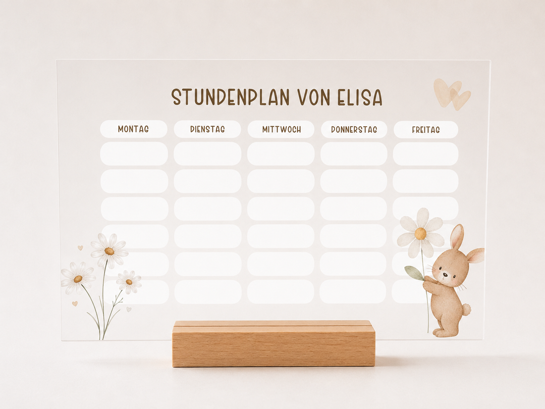 Personalisierter und beschreibbarer Stundenplan aus Acryl - Hase