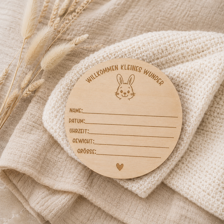 Personalisiertes Geburtsschild aus Holz mit Tiermotiven