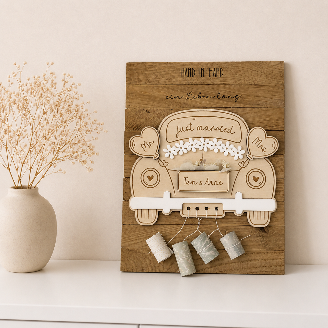 Personalisiertes Geldgeschenk zur Hochzeit auf Klötzchen