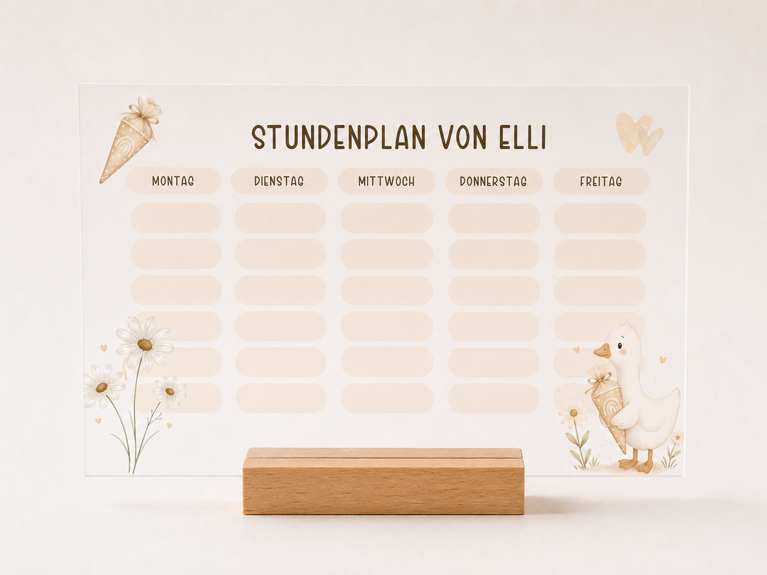 Personalisierter und beschreibbarer Stundenplan aus Acryl - Gans