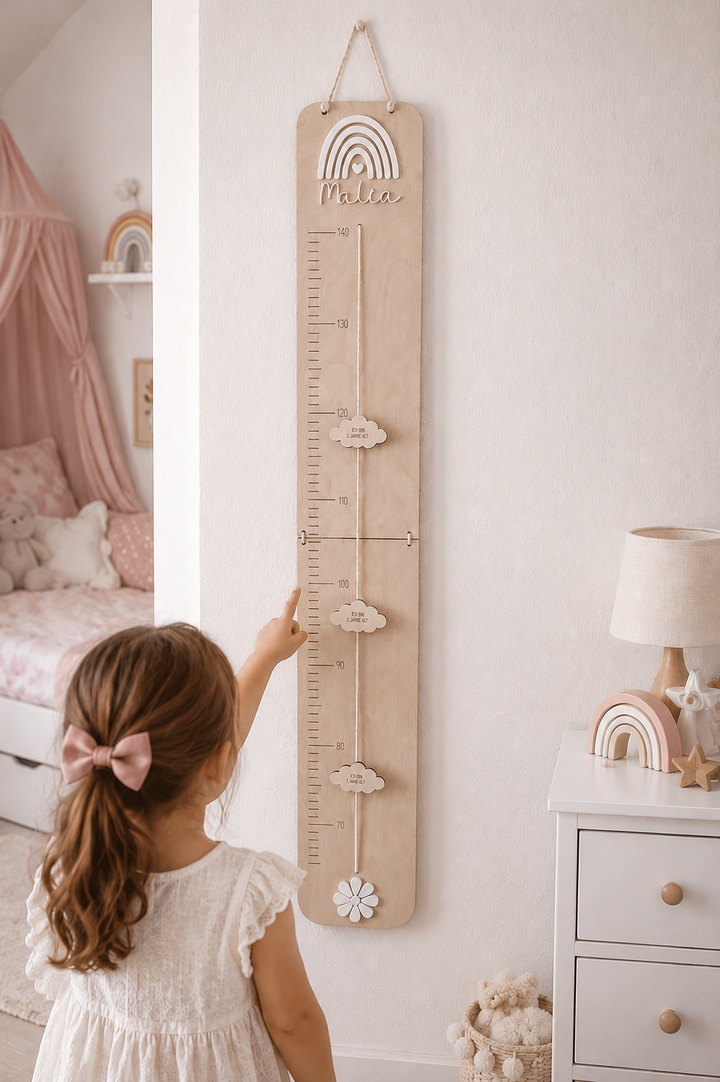 personalisierbare Kindermesslatte mit Acrylmotiven