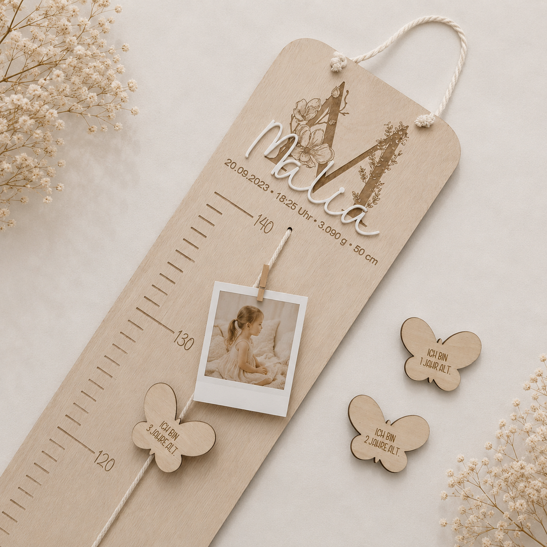 personalisierbare Kindermesslatte mit Buchstabe