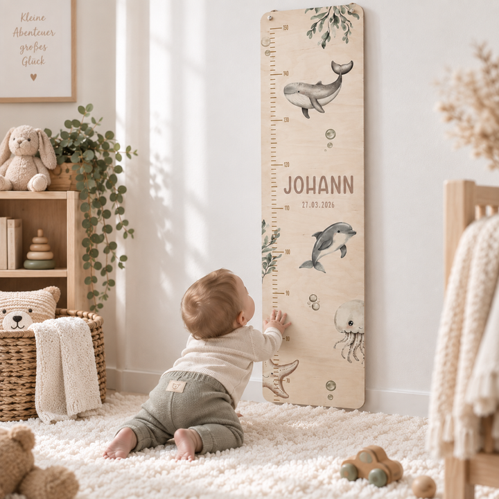 personalisierbare Kindermesslatte mit Meerestieren