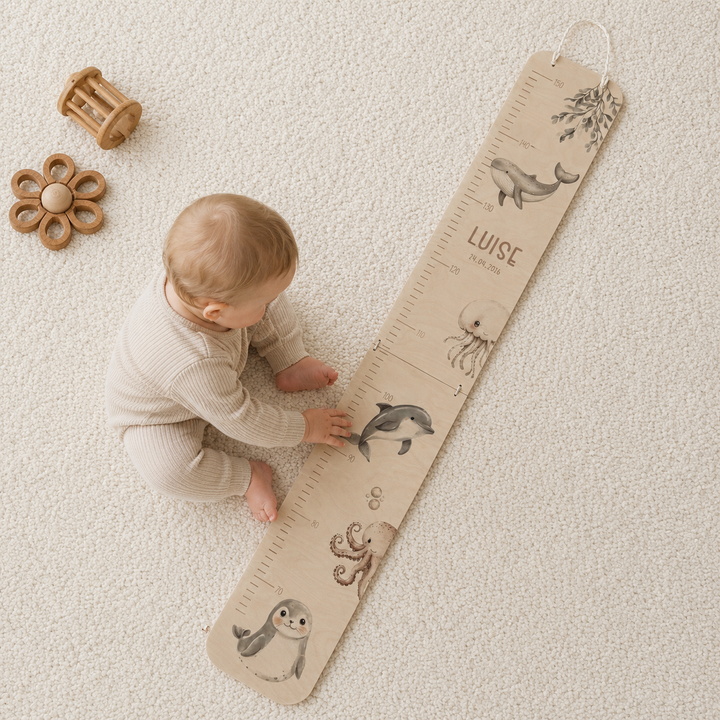 personalisierbare Kindermesslatte mit Meerestieren