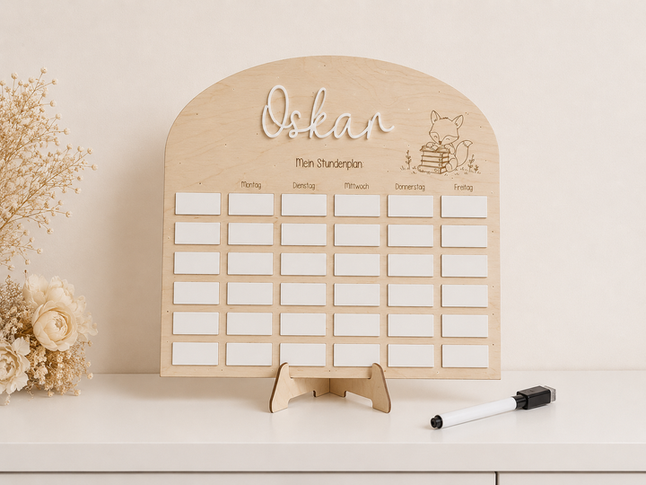 Personalisierter und beschreibbarer Stundenplan aus Holz und Acryl