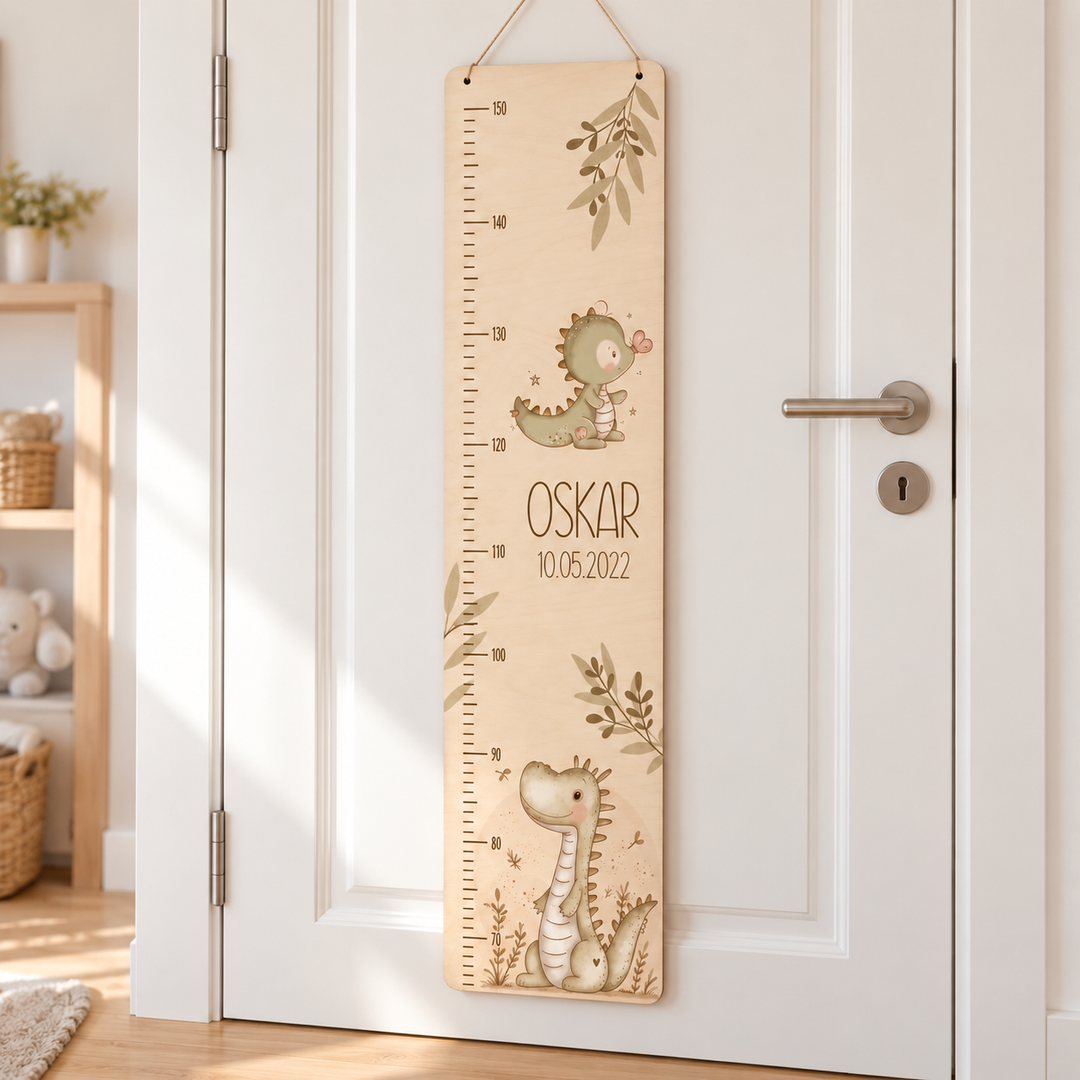 personalisierbare Kindermesslatte - Dino und Drache
