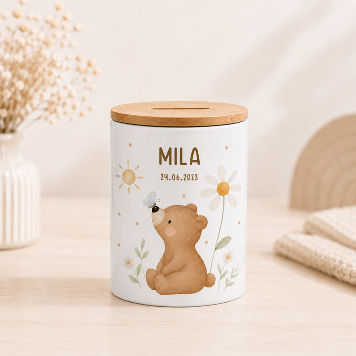 Spardose für Kinder - blumige Tiere