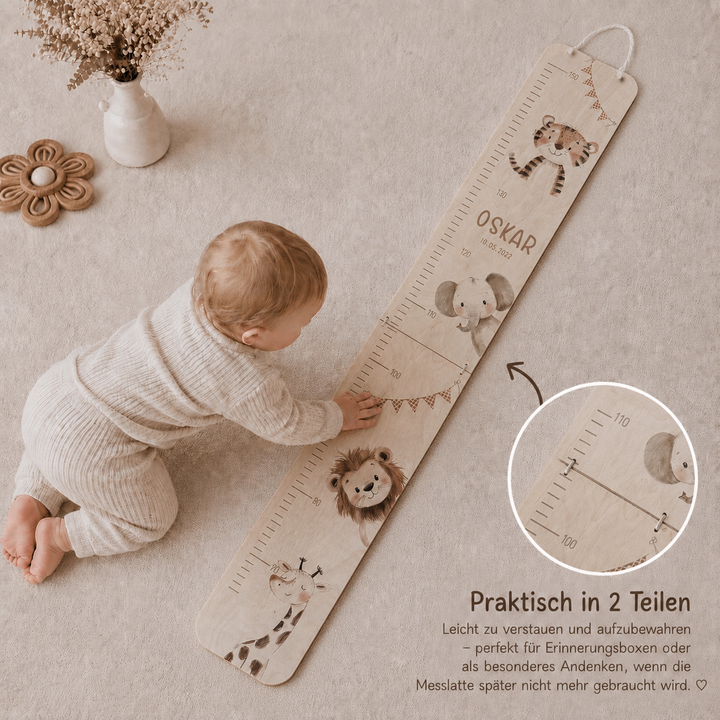 personalisierbare Kindermesslatte mit niedlichen Safari-Tieren