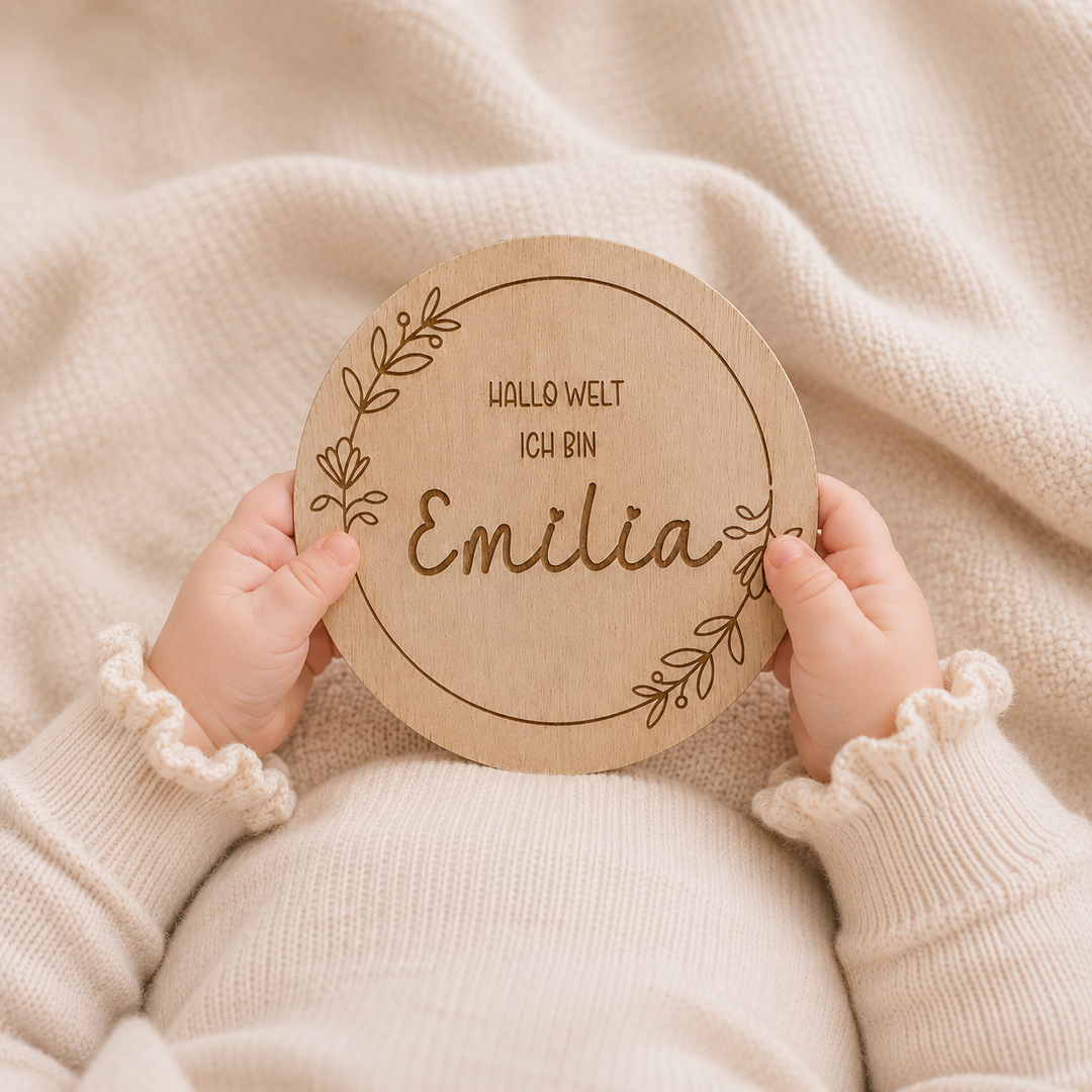 Personalisiertes Holzschild mit Blumenloop