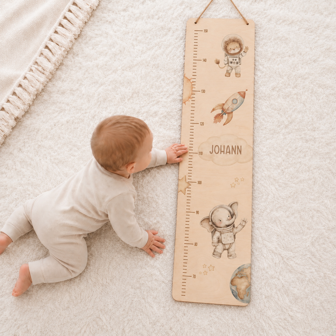 personalisierbare Kindermesslatte - tierische Astronauten