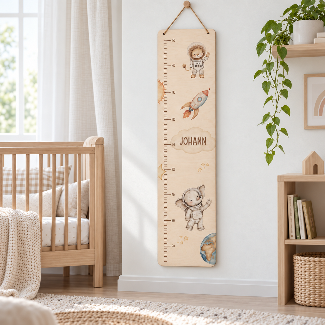 personalisierbare Kindermesslatte - tierische Astronauten