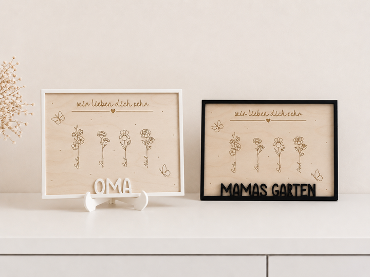 Personalisiertes Holzbild mit Geburtsblumen