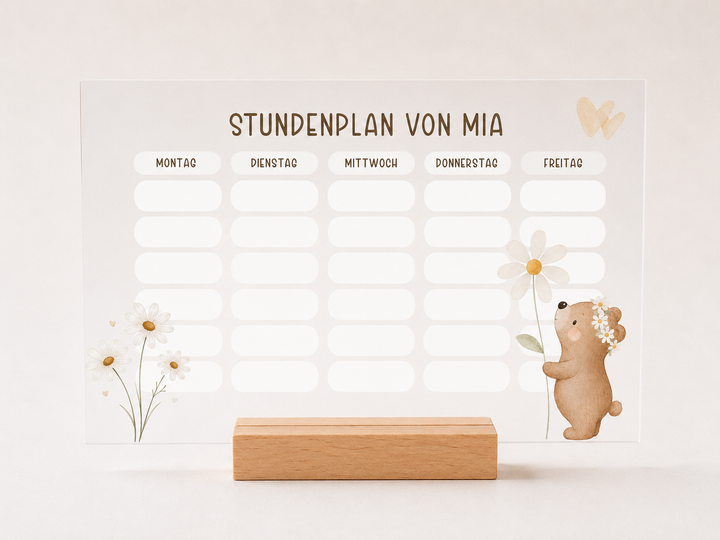 Personalisierter und beschreibbarer Stundenplan aus Acryl - Bärchen