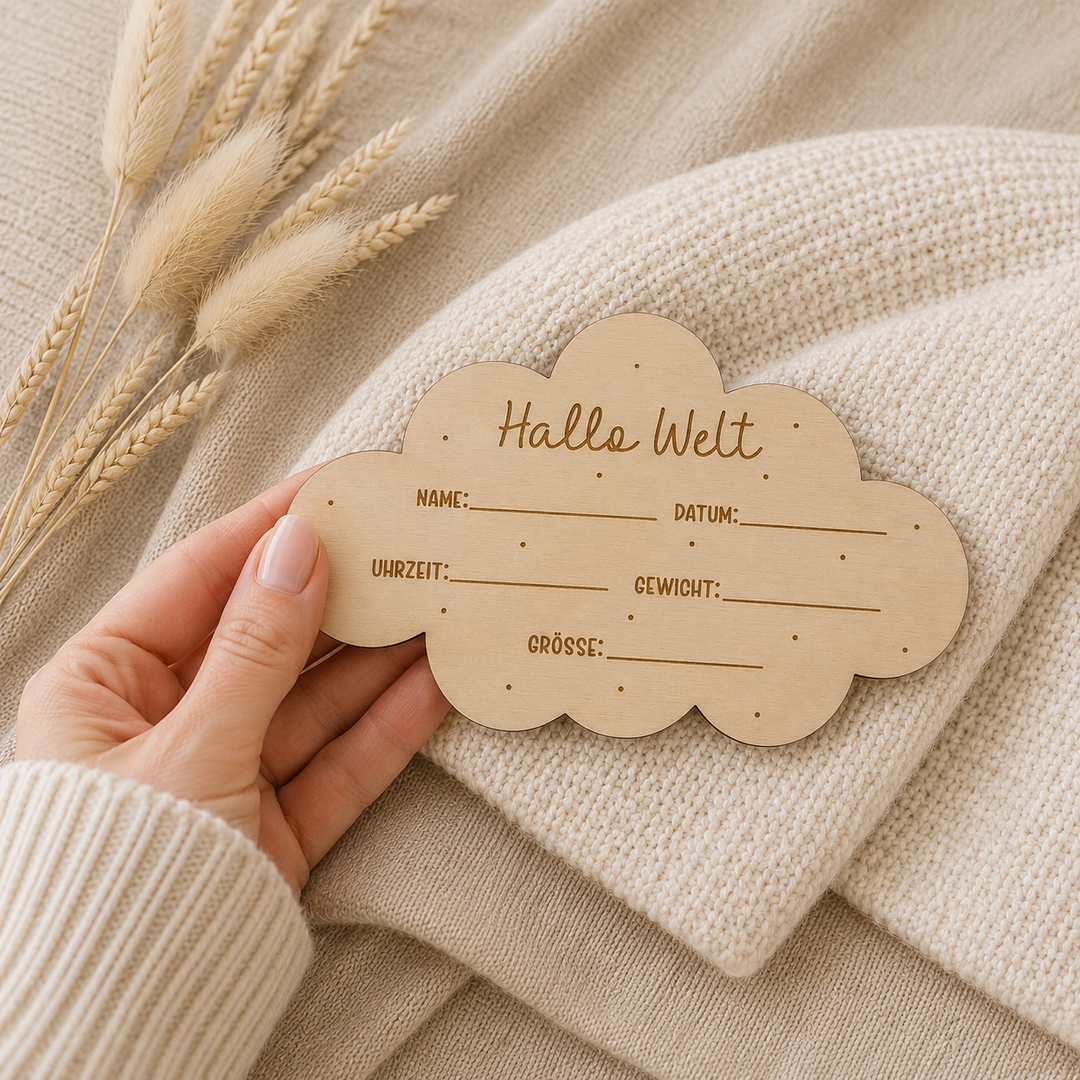 Personalisiertes Holzschild in Wolkenform