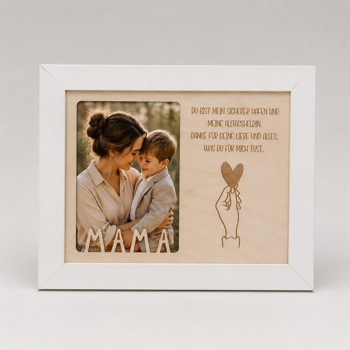 Bilderrahmen mit Holzmotiv als Geschenk für Mama