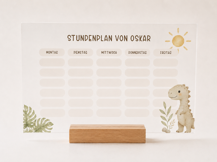 Personalisierter und beschreibbarer Stundenplan aus Acryl - Dino Motiv