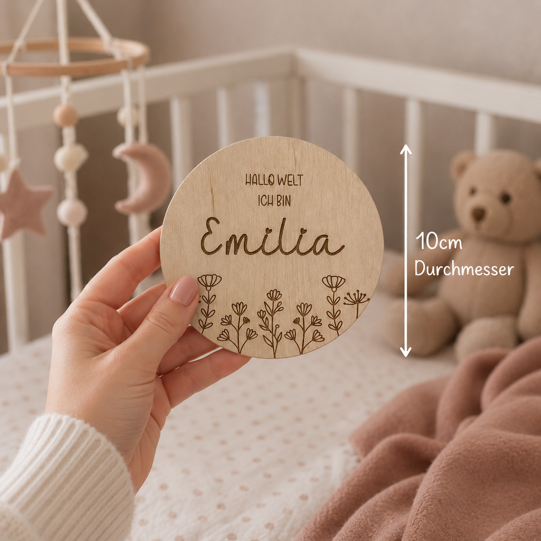Personalisiertes Holzschild mit Blumen