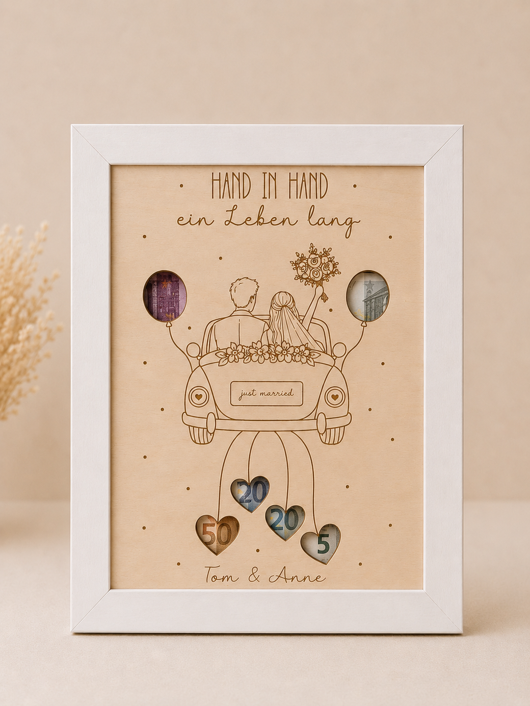 Personalisiertes Geldgeschenk zur Hochzeit im Bilderrahmen