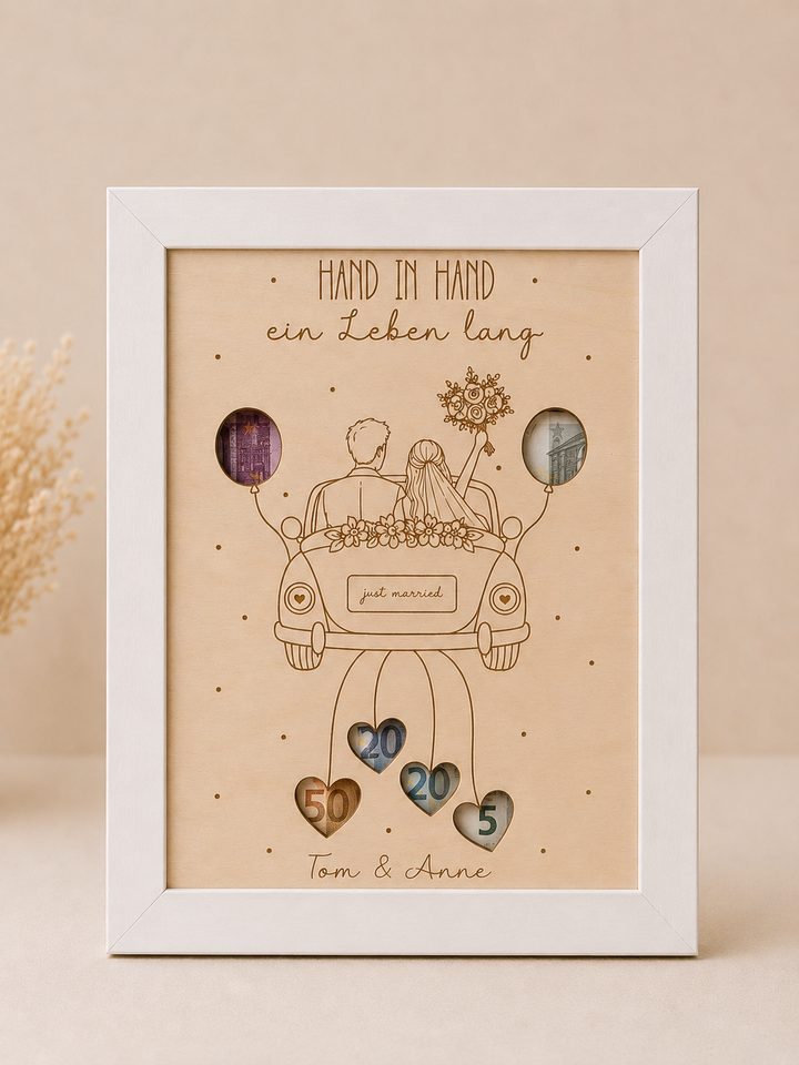 Personalisiertes Geldgeschenk zur Hochzeit im Bilderrahmen