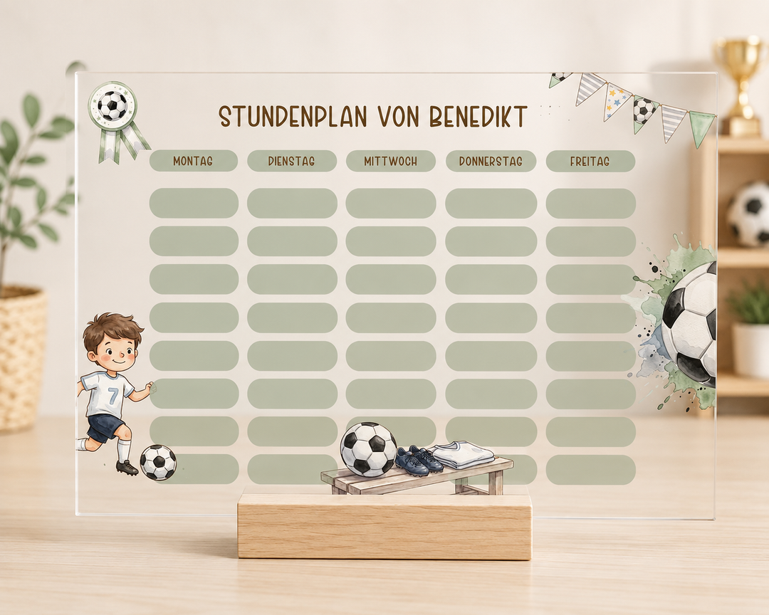 Personalisierter und beschreibbarer Stundenplan aus Acryl - Fußball